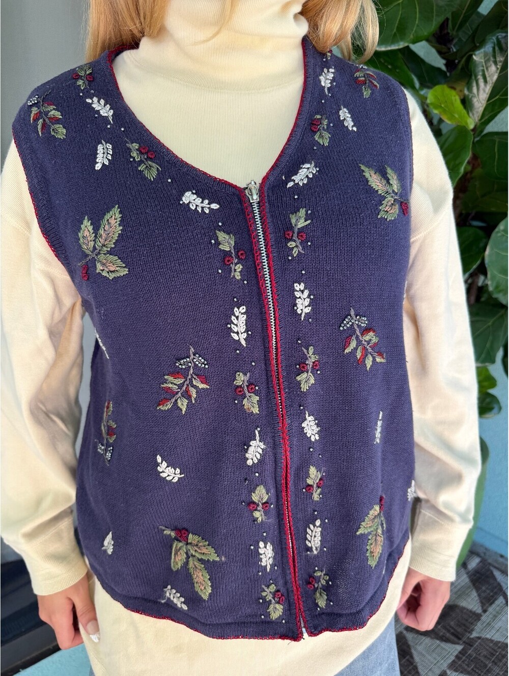 Classic Elements purple embroidered sweater vest